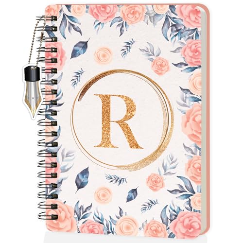 Image of Jhingalala Diaries - A5 Hardbound Floral Design Diary Cover With Initial Letter Wiro Notebook Diary With Dangler I Spiral Notebook With Planner and Calendar 2024 I 160 Undated Ruled Pages (Initial R)