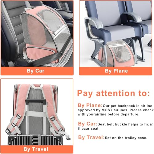 Image of Cat Backpack Carrier, Breathable Cat Carrier Pet Backpack for Kitty Small Dog Up to 15Lbs, Transparent & Foldable Pet Carrier for Travel Hiking (Expendable Pink, L)