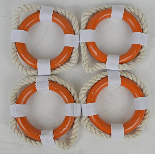 Nautical Tropical Imports Set Of 4 2.5 Inch Dia Orange And White Life Ring Napkin Rings Orange Ring With White Fabric #TOP4