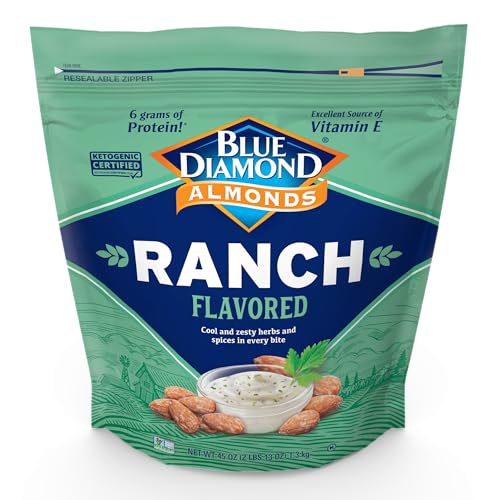 Image of Blue Diamond Almonds, Ranch Flavored Value Bag Snack Nuts Perfect for Bulk Pantry Staples and Keto Friendly Snacking 45 Oz Resealable Bag (Pack of 1)