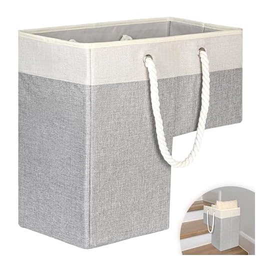 Stairs Basket,Stair Organizer Basket Storage for Carpeted Stairs and Wooden Stairs,Stair Storage with Thick Cotton Rope Handles, Collapsible Stair Storage,Stair Step Organizer for Home Office Decor.