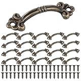 Styquenzer 20 Pcs Vintage Mini Pulls, Vintage Drawer Pull Bronze Antique Drawer Pulls Jewelry Box Hardware Small Cupboard Handles with Mounting Screws for Doll Cabinets Jewelry Boxes