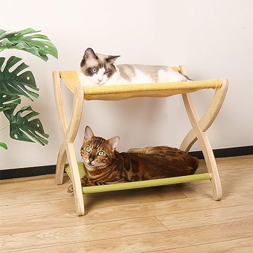 Cama De Gato De Camada Dupla, Camas De Cachorro De Grande Espaço De Madeira De Pinho Premium Com Par