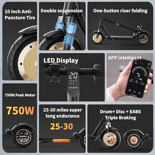 Image of Electric Scooter, 8.5'' /10'' Soild Tires, 350W /500W /750W Motor, Dual Suspension, 15.5 /21 MPH Top Speed, 12-15-25-30 Miles Long Range, Dual Braking, Folding, Commuting, E Scooter for Adults Teens