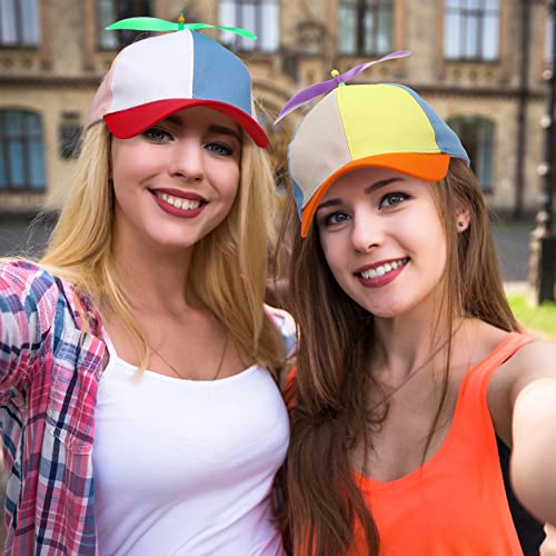 2 Pack Adult Hat Baseball Cap Brightly Rainbow Color Hat Rainbow Top Hat With 4 Replaceable Bamboo Dragonflies (Red, Orange Brim) #TOP5