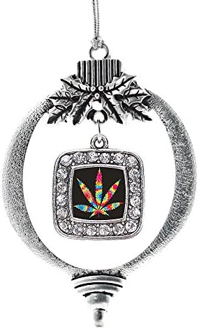 Inspired Silver - Tie Dye Marijuana Leaf Charm Ornament - Silver Square Charm Holiday Ornaments with Cubic Zirconia Jewelry