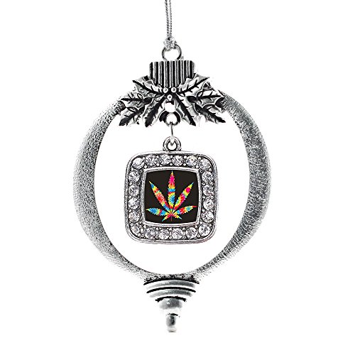 Inspired Silver - Tie Dye Marijuana Leaf Charm Ornament - Silver Square Charm Holiday Ornaments With Cubic Zirconia Jewelry #TOP2