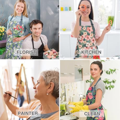 Image of BOUMUSOE 3 Pack Floral Aprons with Pocket, Blooming Womens Aprons Waterproof Adjustable Cooking Apron for Kitchen Gardening