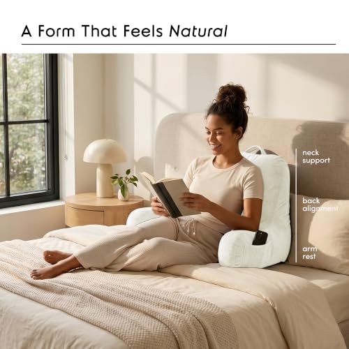 Image of Nestl Reading Pillow for Kids & Teens with Shredded Memory Foam, Backrest Pillows for Reading, Watching, and Gaming, Use on the Couch, Bed, or Floor, Adjustable Support with Washable Cover Off White