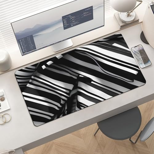 Grand tapis de souris design rayures noires et blanches chic