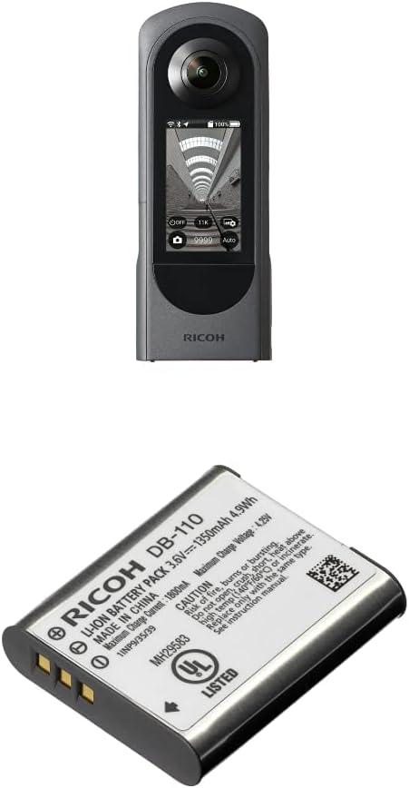 Ricoh Theta X 360 Degree Camera, High Resolution Image of approximate 60M, 5.7K 360, Touch Screen + Ricoh DB-110 Rechargeable Li-Ion Battery