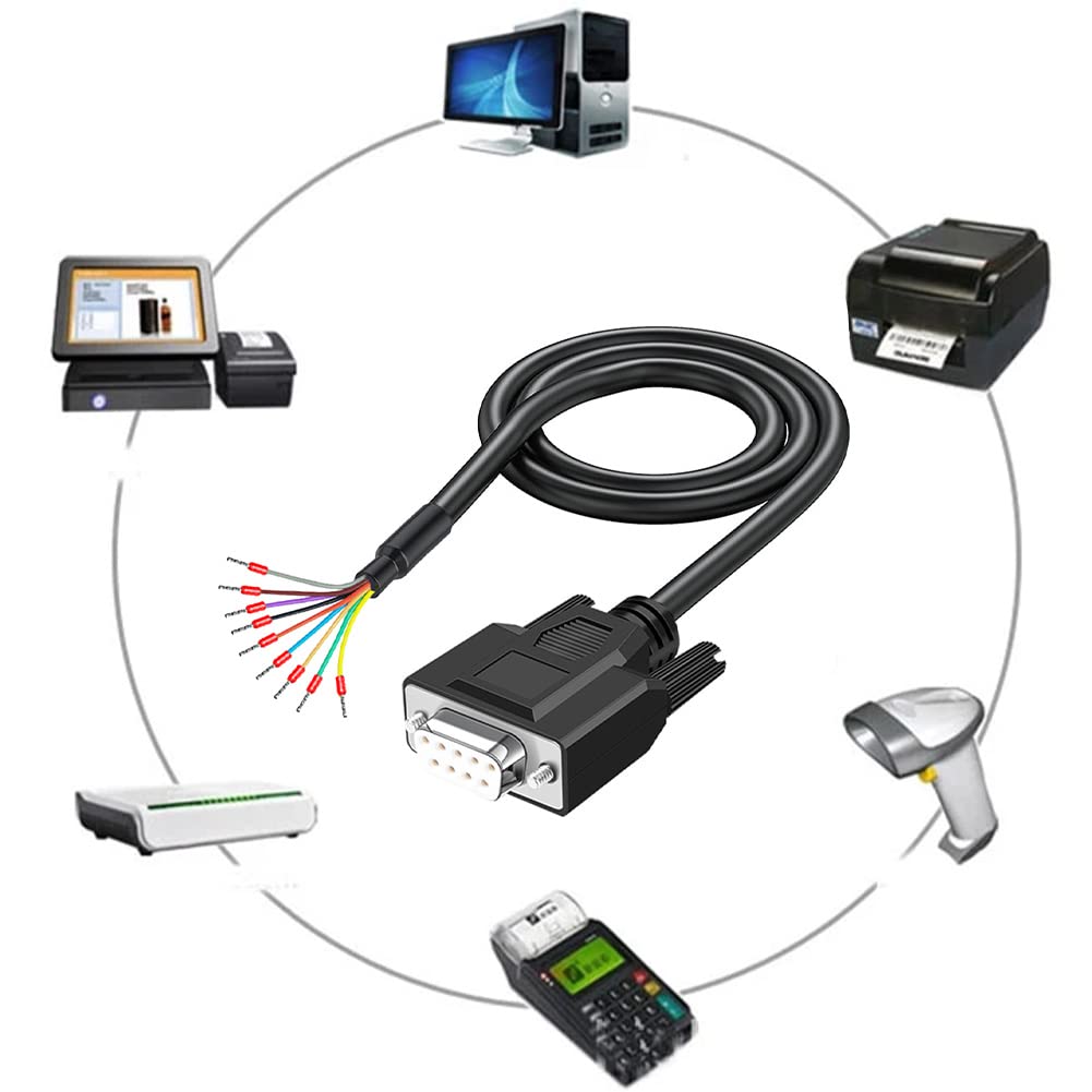 Serielles Verlängerungskabel, 24 AWG, DB9-Buchse, RS232, 9-polig, 9-polig, vergoldeter Stecker mit blankem Draht-Endkabel
