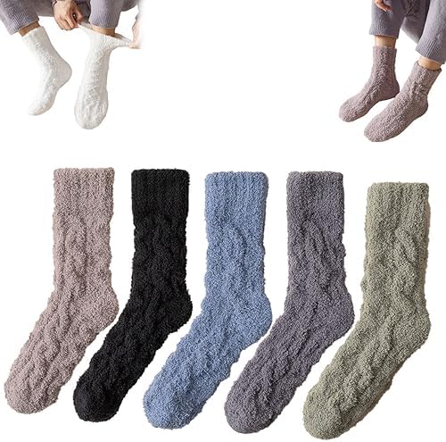 Calzini Morbidi Antiscivolo Per Donna - Set 5 Paia In Pile, Taglia Unica 34-41, Colorati