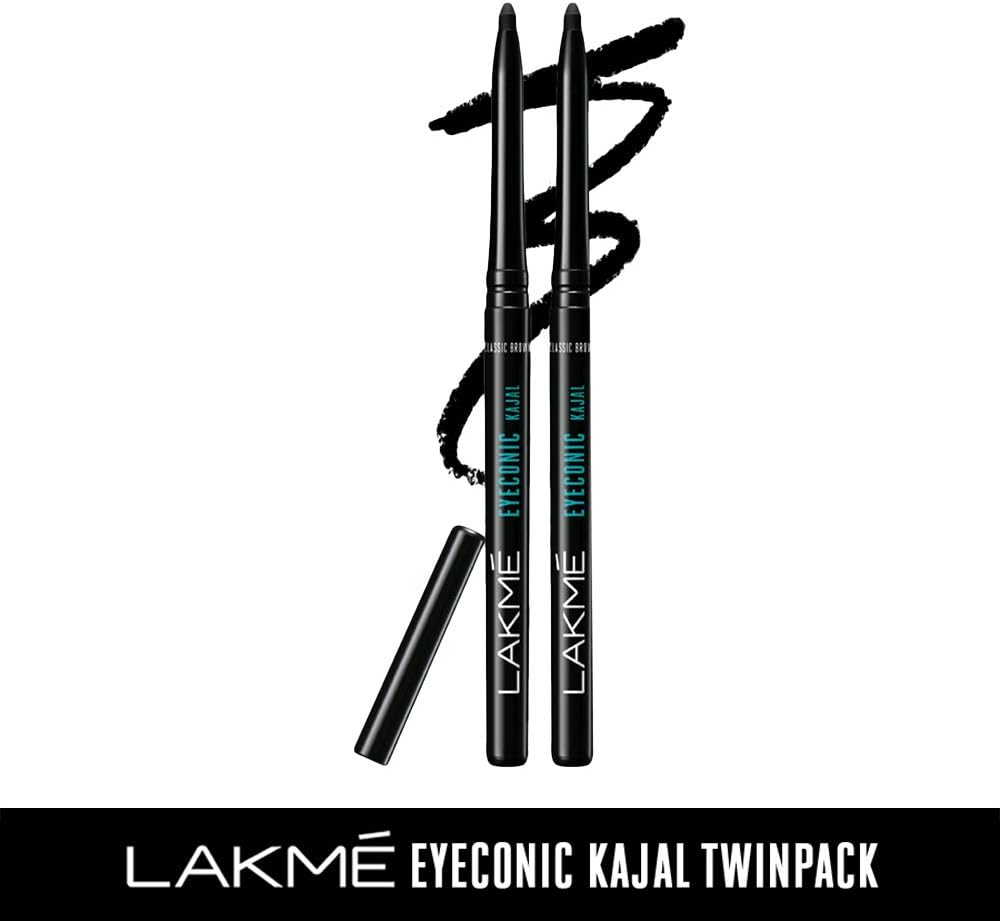Lakme Eyeconic Kajal Twin Pack, Black, 0.35g with 0.35g