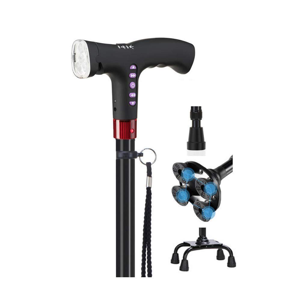 BJH Bastones con luz LED y Alarma con 3 muletas MP3 Antideslizantes para Hombres y Mujeres Interesting