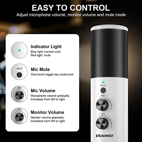 Aokeo USB Condenser Microphone, 192kHZ/24bit Professional PC Streaming Podcast