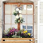 2 Pcs Farmhouse Green Eucalyptus Wreath Artificial Swag Flowers Hydrangea Door Swag with Ribbon Tie Faux Pompom Wreath for Wall Front Door Accent Party Wedding Decor, 17.7 Inch (Green, Plaid Bow) - Image 2