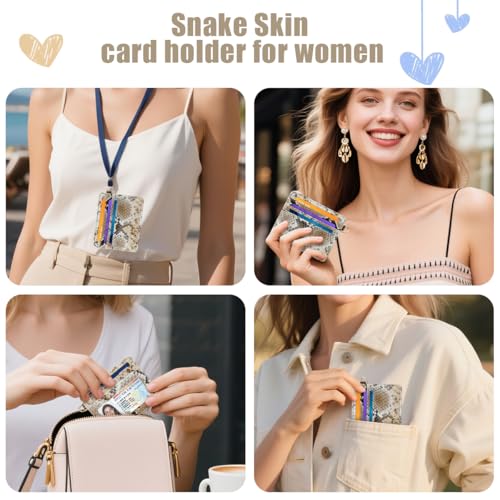 Image of Slim Credit Card Holder Vegan Snake Skin Wallet Women Thin Wallets | RFID Blocking Minimalist Lightweight Small Cute Cards Holders with ID Window, Brown Snake Skin