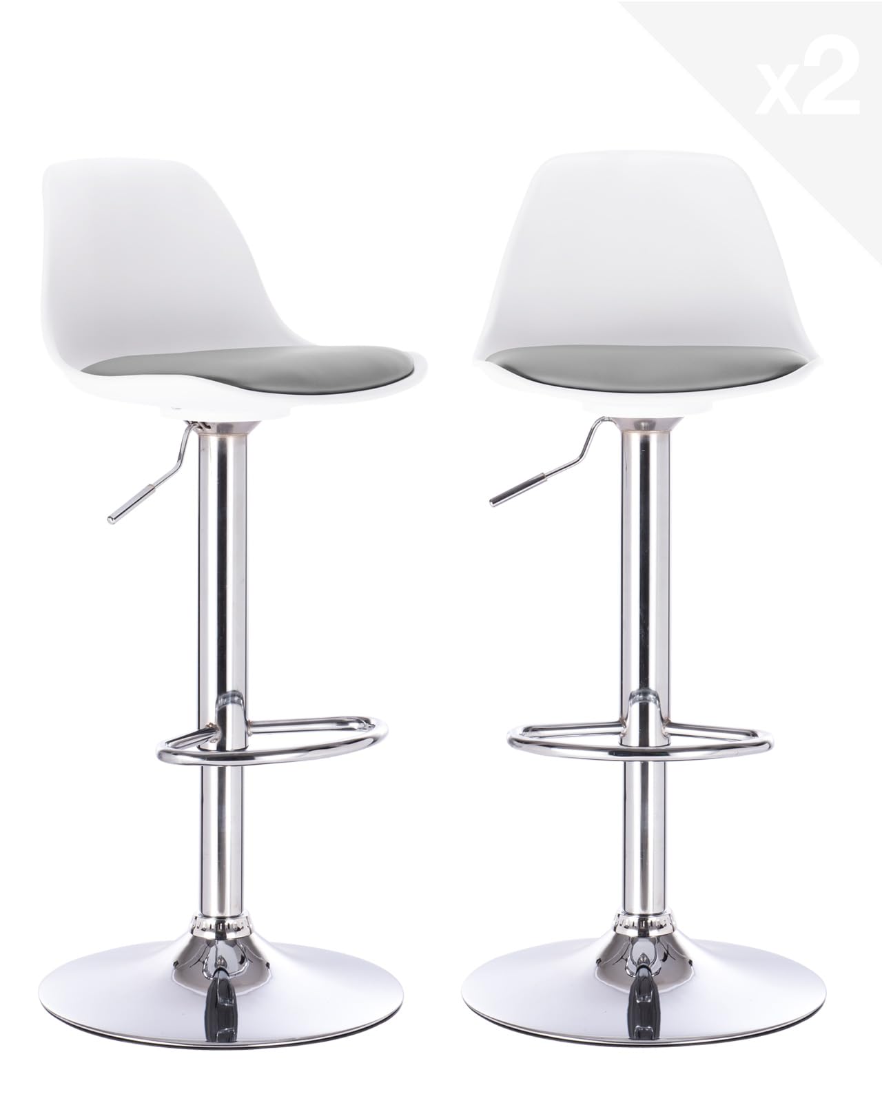 KAYELLES Lot de 2 tabourets de Bar réglables SIG Blanc Gris