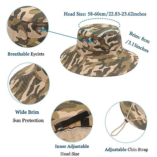 Image of ZLYC Mens Waterproof Camo Sun Hat Wide Brim Packable Outdoor Mesh Fishing Bucket Hats