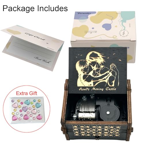 Pursuestar HowlMoving Castle-Merry Go Round of Life Wind Up Music Box, Vintage Engraved Wood Mechanism Musical Gifts for Birthday Valentine\'s Day Christmas Thanksgiving