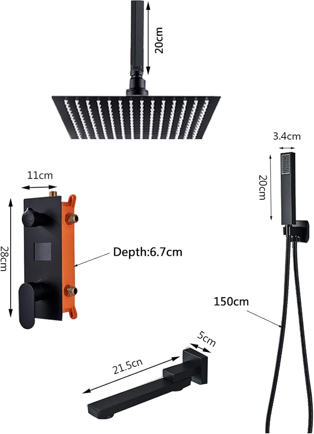 Digital Display Shower System Black, Bathroom Shower Faucet Set with Ceiling Mount 10 Inch Shower Head, Handheld Shower, Tub Spout