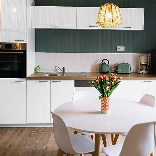 Image of WISDOM White Wallpaper Stickers Contact Paper Decorative for Cabinets Countertops Kitchen Shelves Glossy Self Adhesive Film Peel and Stick Waterproof Removable Wallpaper (2Feet x 40Feet)
