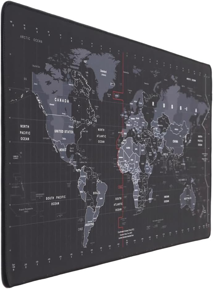 INOVERA World Map Anti-Slip Extended Desk Mat Gaming Rubber Stitched Mouse Pad for Laptop and Computer, 590L x 300B mm (Black, Medium)