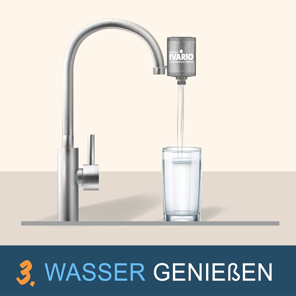 IVARIO x Alb-Wasserfilter für Wasserhahn | Für besseres Leitungswasser, bewährte Alb-Aktivkohle-Technologie, Trinkwasserfilter aus Edelstahl
