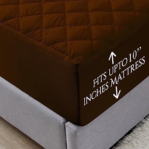 Image of Glassiano Sapphire Waterproof Quilted Mattress Protector 84x72 Inch for Double Bed King Size - Ultra Soft & Hypoallergenic Mattress Cover (Coffee - 1 Pcs)