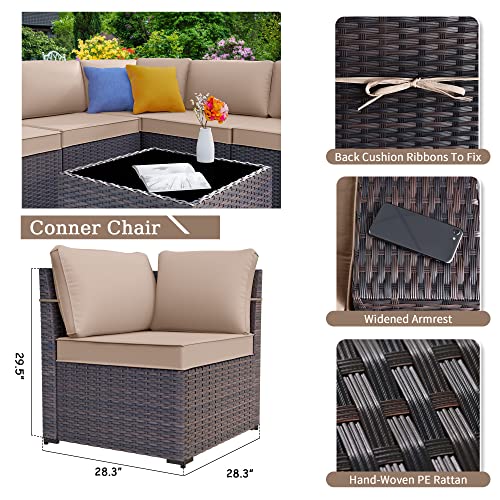 Delnavik Patio Furniture Sectional Sofa Set 13-Pieces Pe Rattan Patio Conversation Set W/43In Gas Fire Pit Table, Outdoor Furniture With 55000 Btu Propane Fire Pit, Sand #TOP4