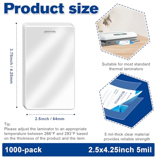 Image of 1000 Pack 5mil 2.5 inch x 4.2 inch Thermal Laminating Pouches Badge Laminate Pouches Clear Laminated Luggage Tags Printable Laminator Pouches for Business Permits Cards