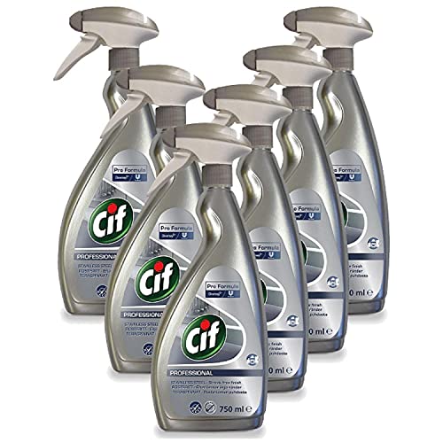 6 Pack of 750ml Cif Professional Pro Formula Stainless Steel and Glass Cleaner with Streak Free Finish