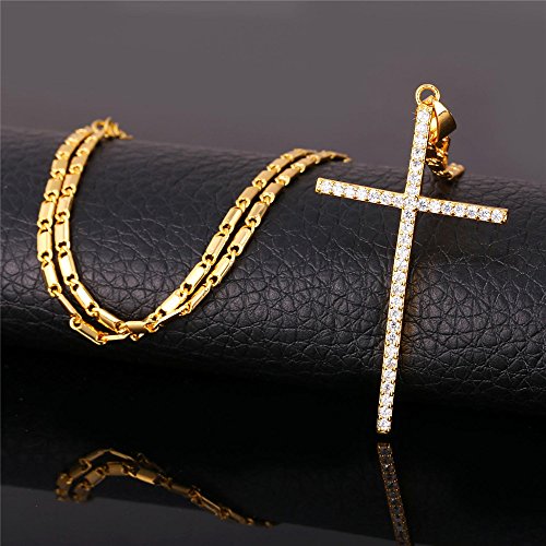 U7 Women Chain 18K Gold Plated Cz Simple Classic Cross Pendant Necklace #TOP4