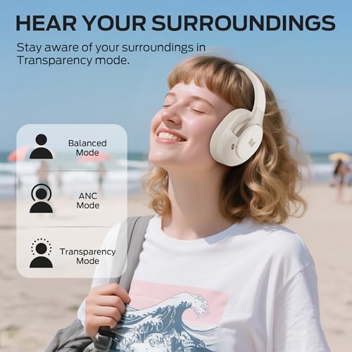 Image of Monster Persona 5th ANC-Wireless Bluetooth Over-Ear Headphones with Microphone, 70H Playtime, Foldable Lightweight Bluetooth 6.0Headphone for Travel /Office(Beige)