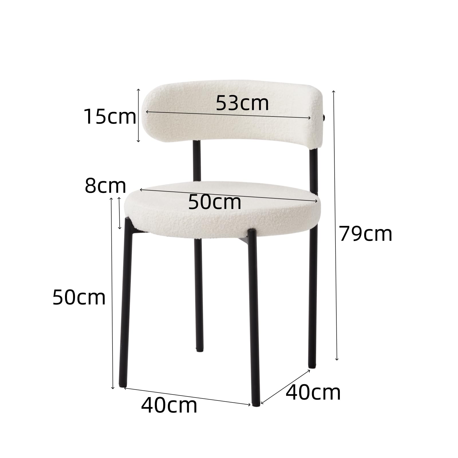Set di 4 Sedie da Pranzo, Sedia Imbottita in Velluto Teddy, Adatta per Sala da Pranzo, Soggiorno, Camera da Letto, Sala Conferenze - Bianco