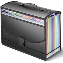 Accordion File Organizer with Handle,13 Pockets Expanding File Folder for Paper/Document/Bill,Portable Filing Box,Visible Window,Quick Search,Expandable Bottom,Large Capacity,A4/Letter Size