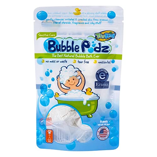 TruKid Bubble Podz Bubble Bath for Kids, Toddlers, & Babies, NEA-Accepted for Eczema, Gentle Refreshing Colloidal Oatmeal Bath Bomb for Sensitive Skin, pH Balanced, Tear Free, Unscented (8 Podz)