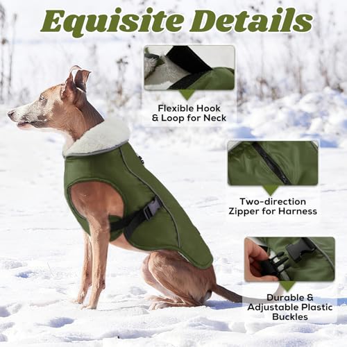 EMUST Winterhundemantel, wasserdicht, Verstellbarer Hundemantel, für kleine/mittlere bis große Hunde, für den Winter, Grün, L