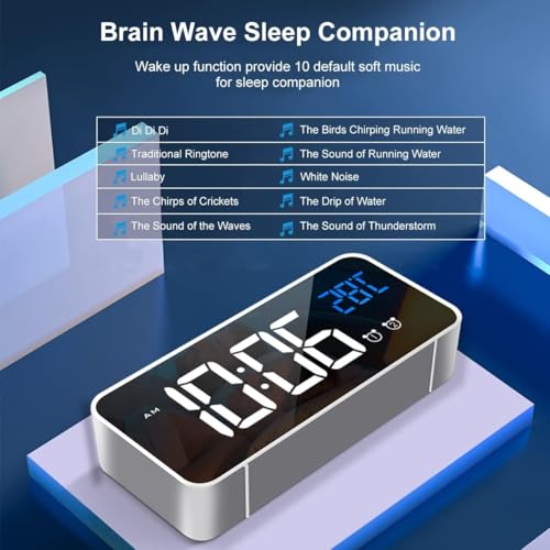 HOMVILLA Réveil Numérique avec Grand Affichage de la Température LED, Alarme de Miroir Portable avec Double Alarme Roupillon Temps Gradateur de Luminosité Réglable sur 4 Niveaux (Argent) – vue 6
