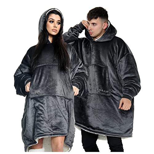 GC GAVENO CAVAILIA Couverture Sherpa surdimensionnée et Moelleuse, Grande Poche pour se blottir et se blottir à Capuche pour Homme et Femme, Polyester, Gris Anthracite, Taille Unique Cover