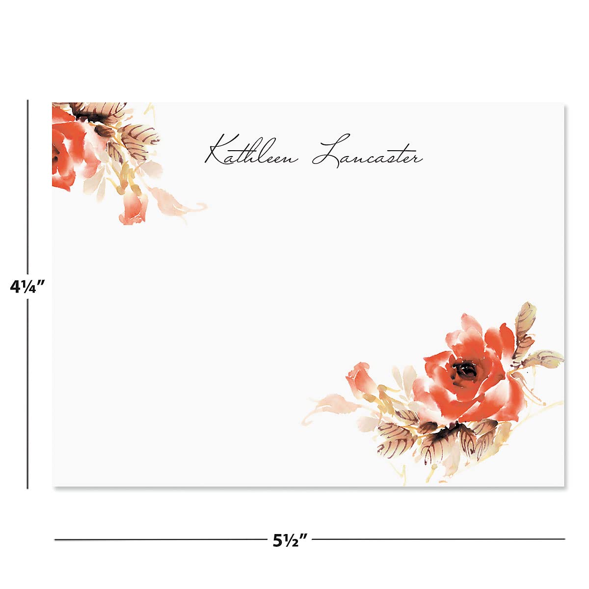 14 & Orange Watercolor Flowers Personalized Flat Note Cards – 4⅛ inches x 5½ inches, Elegant Heavyweight Stock, Matching Envelopes, (Set of 10)