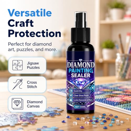 Image of Diamond Art Sealer Spray, Quick Dry Clear Glossy Finish (1) | for Diamond Painting, Transparent Protective Coating to Help Secure Resin Diamonds, Enhance Shine & Reduce Dust
