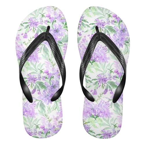 Sinestour Flower Leaves Purple Flip Flops for Beach Thong Sandals Anti-slip Lightweight Flat Slippers for Indoor Outdoor House