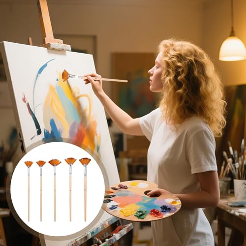 Set de 5 Pinceles Abanico para Pintura BOHUIZ con Cerdas de Nylon y Mango de Madera miniatura 5