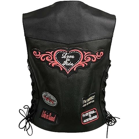 EVENT LEATHER ELL4900 Women’s 'Love to Ride' Black Leather Motorcycle Patched Embroidered Vests with Side Laces - X-Small Cover