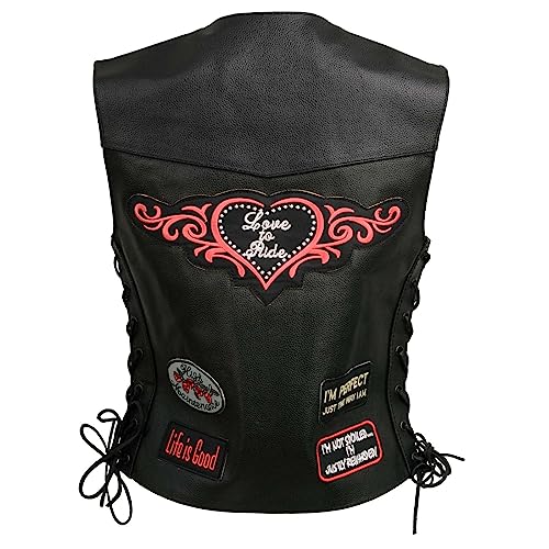 Event Leather ELL4900 Women’s 'Love to Ride' Black Leather Motorcycle Patched Embroidered Vests with Side Laces - 2X-Large by EVENT LEATHER - Used condition - CA$90.09