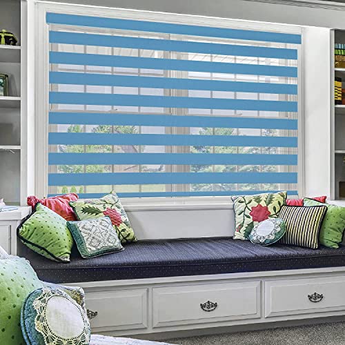 Image of Zebra Blind for Windows Dual Layer Zebra Roller Shades Light Filtering Sheer Window Treatments Privacy Light Control for Day and Night, Color Blue, W100XH150CM