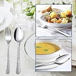 E-far 24-Piece Hammered Spoons and Forks Silverware Set, Stainless Steel 12 Dinner Forks and 12 Dinner Spoons, Modern Metal Flatware Cutlery for Restaurant, Dishwasher Safe-7.9 Inch