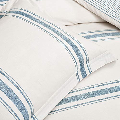 Image of Lush Decor Farmhouse Stripe Reversible Cotton Duvet Cover Queen Size 3 Piece Set Full /Queen Blue - Farmhouse Bedding Set - Striped Duvet Cover